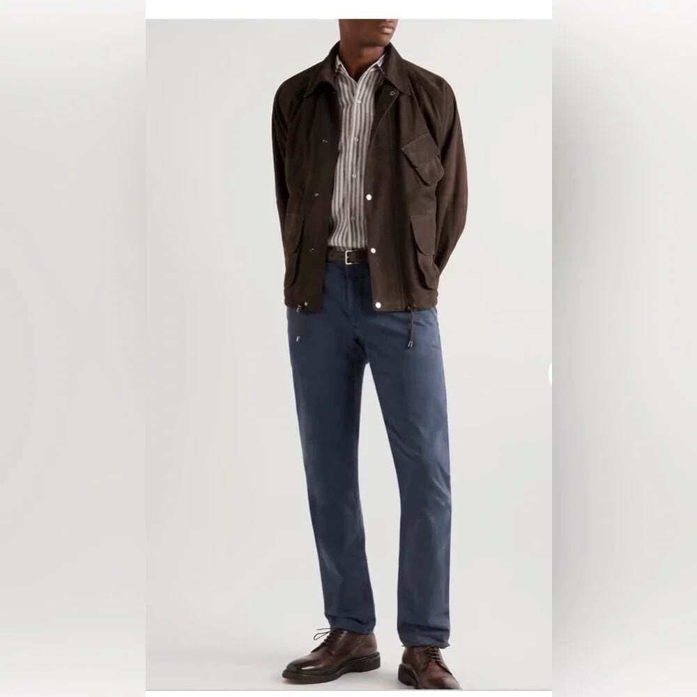 INCOTEX Tricochino Men’s Size 34 Navy Slim Fit Slacks Chino Euro Chic Business